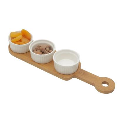 Imagem de Conjunto 3 Petisqueiras com Bandeja de Bambu Wolff 33x8cx4cm