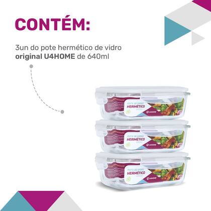 Imagem de Conjunto 3 Pote Vidro Hermético Marmita Tampa Plástico 640ml