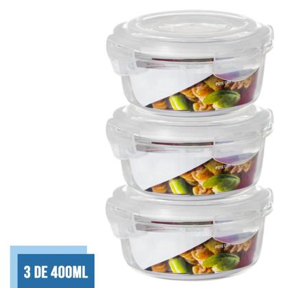 Imagem de Conjunto 3 Potes 400ml Vidro Hermético Mantimentos Marmita