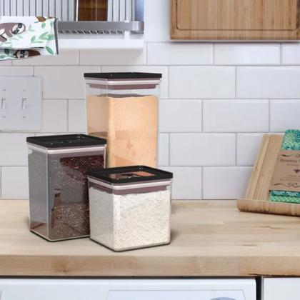 Imagem de Conjunto 3 Potes Com Tampa Organizador Mantimentos Hermético