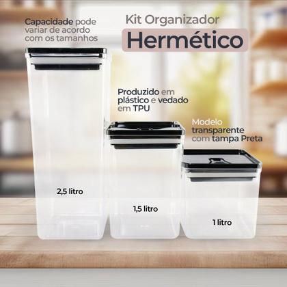 Imagem de Conjunto 3 Potes Com Tampa Organizador Mantimentos Hermético