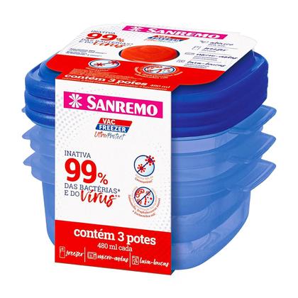 Imagem de Conjunto 3 Potes de Plástico 480ml UltraProtect Proteção e praticidade BPA FREE Pode ir ao Micro-ondas Freezer Lava-louça