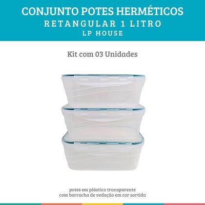 Imagem de Conjunto 3 Potes Hermético Food Lock Retangular 1lt LP House