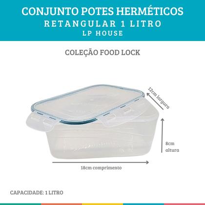 Imagem de Conjunto 3 Potes Hermético Food Lock Retangular 1lt LP House