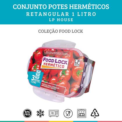 Imagem de Conjunto 3 Potes Hermético Food Lock Retangular 1lt LP House