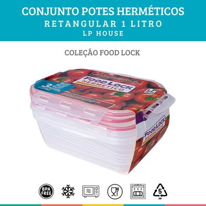 Imagem de Conjunto 3 Potes Hermético Food Lock Retangular 1lt LP House