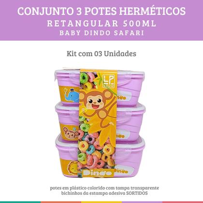 Imagem de Conjunto 3 Potes Herméticos Lilás Safari 500ml LP House