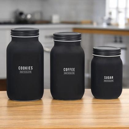 Imagem de Conjunto 3 Potes Manhattan De Vidro Biscoito Café Açúcar PT