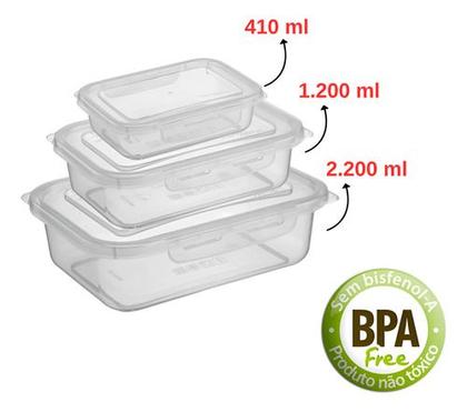 Imagem de Conjunto 3 Potes Transparente P/ Alimentos Com Trava Atóxico