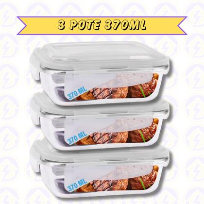Imagem de Conjunto 3 Potes Vidro Hermético Mantimentos Marmita 370ml