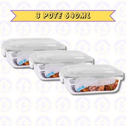 Imagem de Conjunto 3 Potes Vidro Hermético Marmita Com 4 Travas 640ml