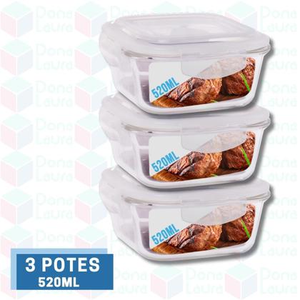 Imagem de Conjunto 3 Potes Vidro Hermético Tampa Mantimentos 520ml