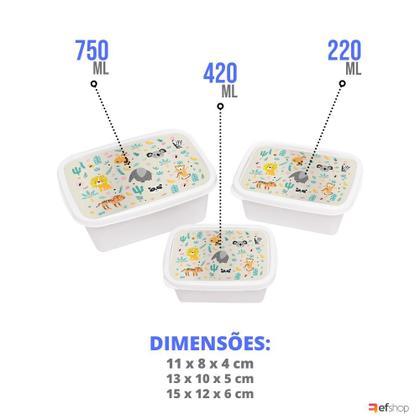 Imagem de Conjunto 3 Potinho Lanche Escolar Lancheira Infantil Escolar