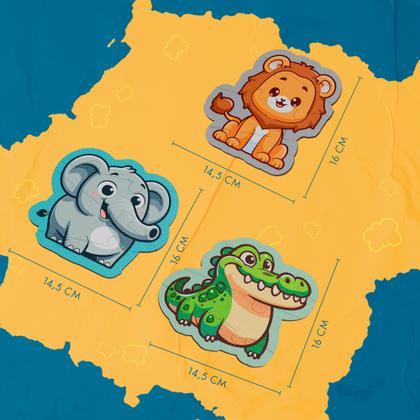 Imagem de Conjunto 3 Quebracabeça 4 Peças Infantil Animais Em Mdf