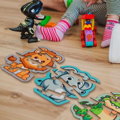 Imagem de Conjunto 3 Quebracabeça 4 Peças Infantil Animais Em Mdf