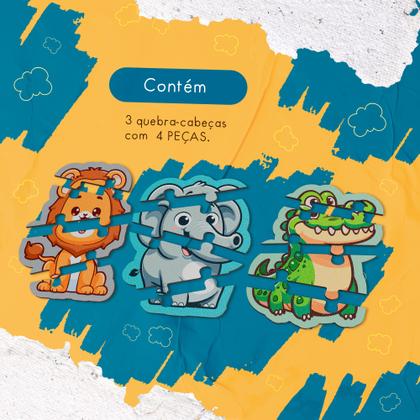 Imagem de Conjunto 3 Quebracabeça 4 Peças Infantil Animais Em Mdf