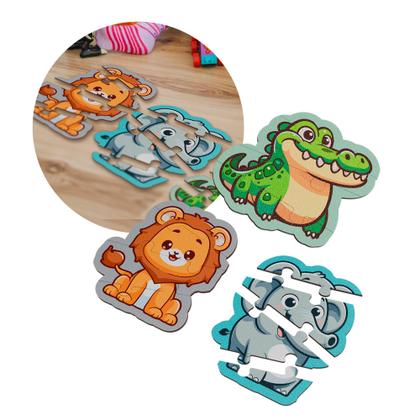 Imagem de Conjunto 3 Quebracabeça 4 Peças Infantil Animais Em Mdf