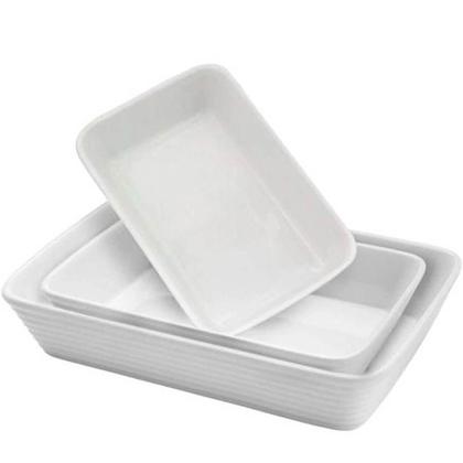 Imagem de Conjunto 3 Refratários de Porcelana Travessas Brancas Retangulares Servir Mesa Posta Línea Lyor