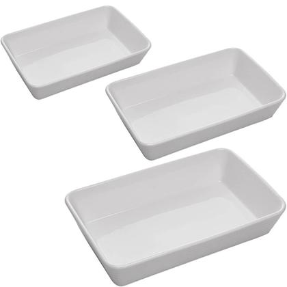 Imagem de Conjunto 3 Refratários de Porcelana Travessas Brancas Retangulares Servir Mesa Posta Línea Lyor