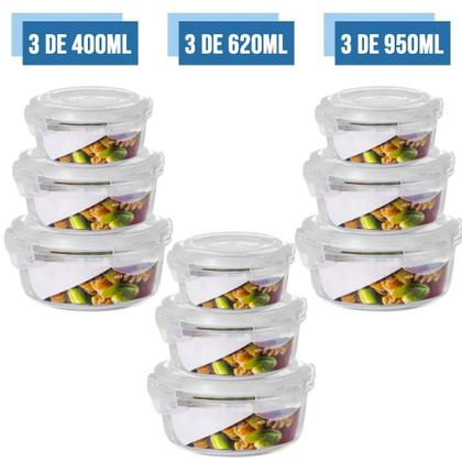 Imagem de Conjunto 3 Tamanhos Pote Hermético Vidro Kit Redondo