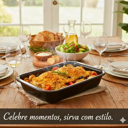 Imagem de Conjunto 3 un Travessa Refratária Cerâmica Retangular Assadeira Servir Multiuso Forno e Micro-ondas