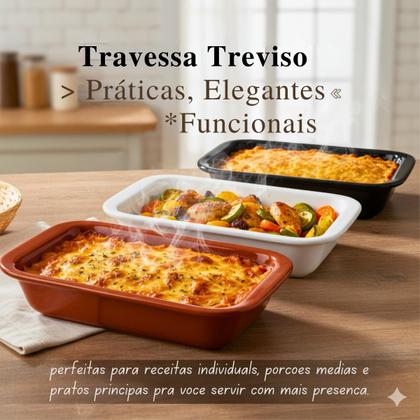 Imagem de Conjunto 3 un Travessa Refratária Cerâmica Retangular Assadeira Servir Multiuso Forno e Micro-ondas