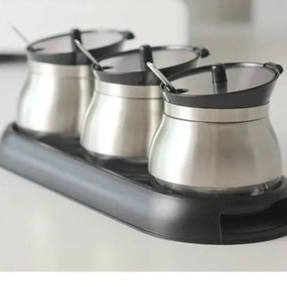 Imagem de Conjunto 3 Unidades Porta Condimentos de Vidro 250ml - Inox