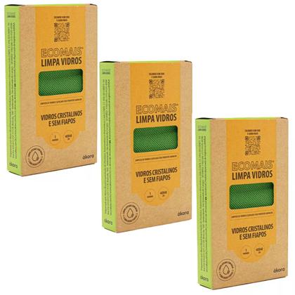 Imagem de Conjunto 3x Pano Mágico Ákora Ecomais Limpa Vidros Sem Fiapos