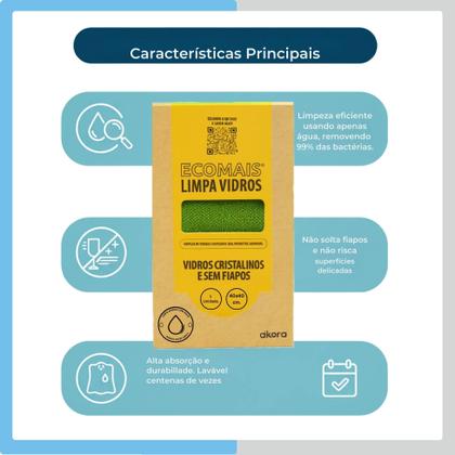 Imagem de Conjunto 3x Pano Mágico Ákora Ecomais Limpa Vidros Sem Fiapos