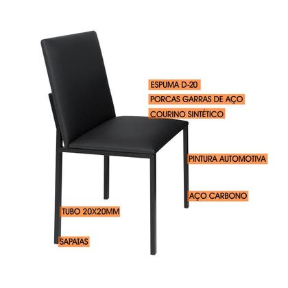 Imagem de Conjunto 4 cadeiras cozinha jantar ciplafe dubai tubo preto fosco assento estofado