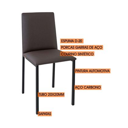 Imagem de Conjunto 4 cadeiras cozinha jantar ciplafe dubai tubo preto fosco assento estofado