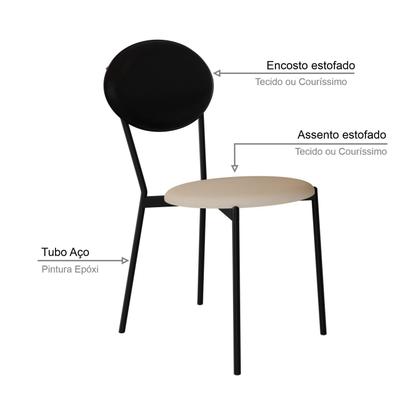 Imagem de Conjunto 4 Cadeiras de Jantar Vintage Elipse Tecido Mesclado Est.Preta