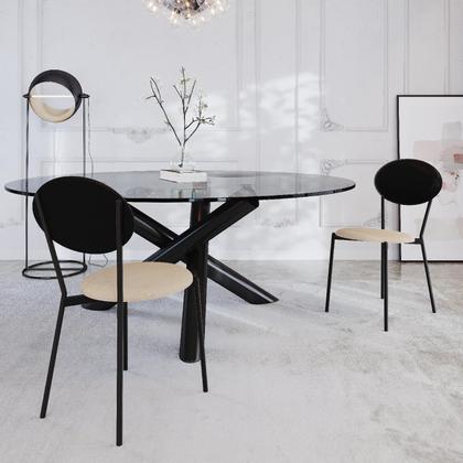 Imagem de Conjunto 4 Cadeiras de Jantar Vintage Elipse Tecido Mesclado Est.Preta