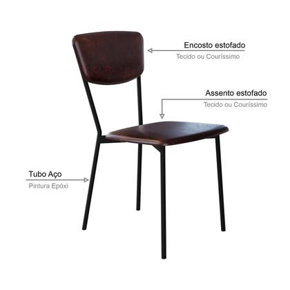 Imagem de Conjunto 4 Cadeiras de Jantar Vintage Retrô Tecido Revest Sintético Est.Preta