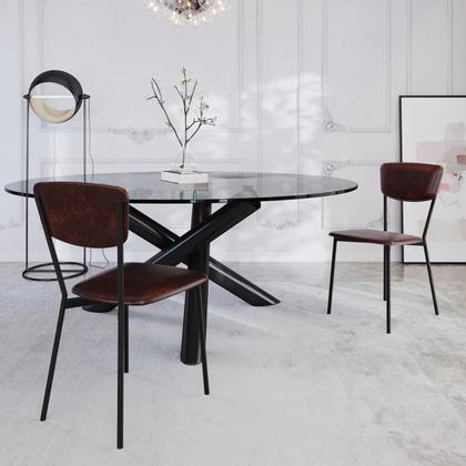 Imagem de Conjunto 4 Cadeiras de Jantar Vintage Retrô Tecido Revest Sintético Est.Preta