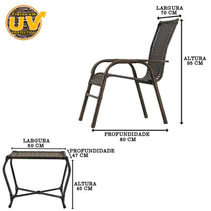 Imagem de Conjunto 4 Cadeiras e Mesa Baixa Centro Bela Fibra Sintética com Proteção UV para Sacada, Terraço, Sacada - Pedra Ferro