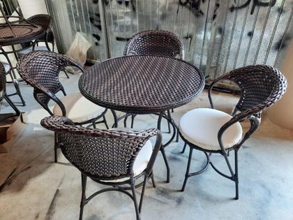 Imagem de Conjunto 4 Cadeiras e Mesa Fibra Junco Sintética Área Externa Interna Varanda Fibras