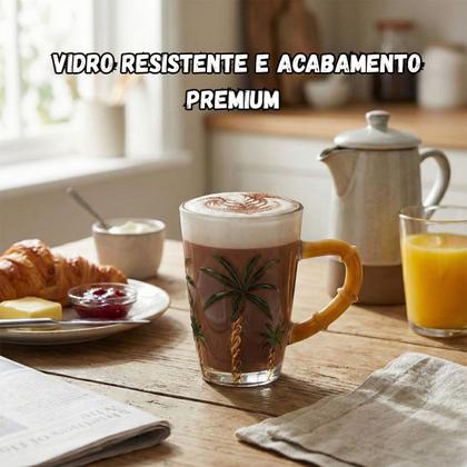 Imagem de Conjunto 4 Canecas De Vidro 210ml Palm Tree Palmeira Para Café Chá Sucos Trancoso Colorido Hauskraft