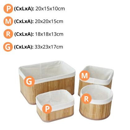 Imagem de Conjunto 4 Cestos de Bambu Organizadores c/ um Redondo Maxx