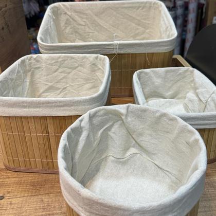 Imagem de Conjunto 4 Cestos de Bambu Organizadores c/ um Redondo Maxx