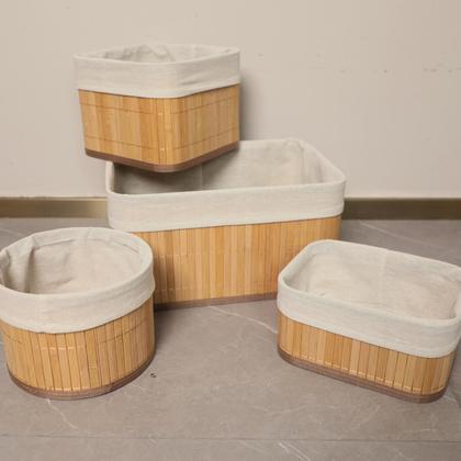 Imagem de Conjunto 4 Cestos de Bambu Organizadores c/ um Redondo Maxx