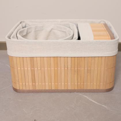 Imagem de Conjunto 4 Cestos de Bambu Organizadores c/ um Redondo Maxx