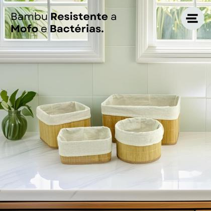 Imagem de Conjunto 4 Cestos de Bambu Organizadores c/ um Redondo Maxx