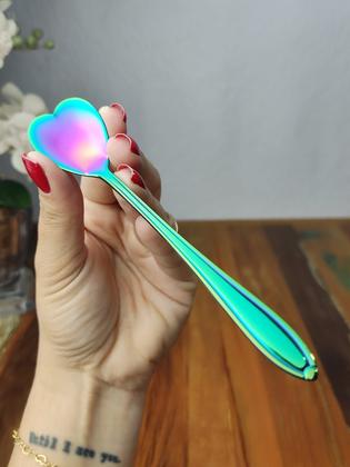 Imagem de Conjunto 4 Colheres sobremesa Rainbow Heart em Aço Inox