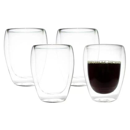 Imagem de Conjunto 4 Copos Duplo de Vidro Copo Parede Dupla 350 ml Café Expresso Cerveja Chopp Chá