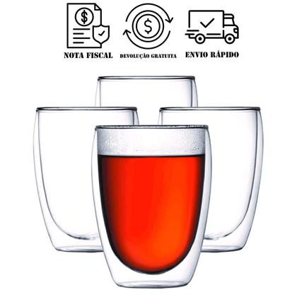 Imagem de Conjunto 4 Copos Duplo de Vidro Copo Parede Dupla 350 ml Café Expresso Cerveja Chopp Chá