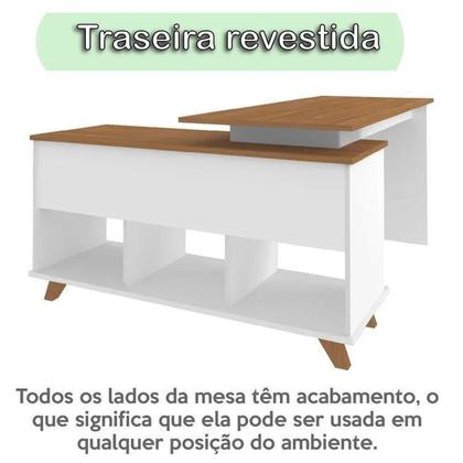 Imagem de Conjunto 4 Escrivaninhas Retrô em L para Escritório e Home Office com 2 Gavetas e 5 Nichos Gold
