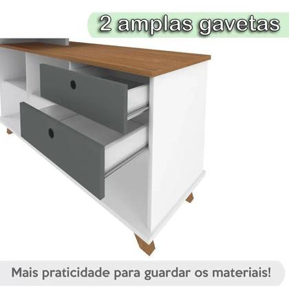 Imagem de Conjunto 4 Escrivaninhas Retrô em L para Escritório e Home Office com 2 Gavetas e 5 Nichos Gold