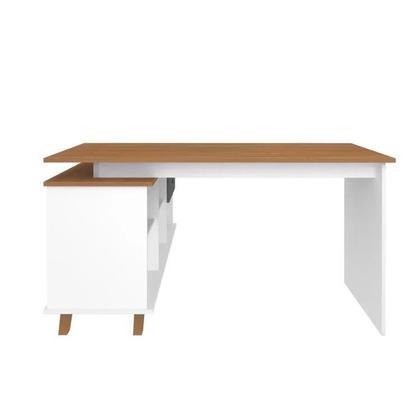 Imagem de Conjunto 4 Escrivaninhas Retrô em L para Escritório e Home Office com 2 Gavetas e 5 Nichos Gold