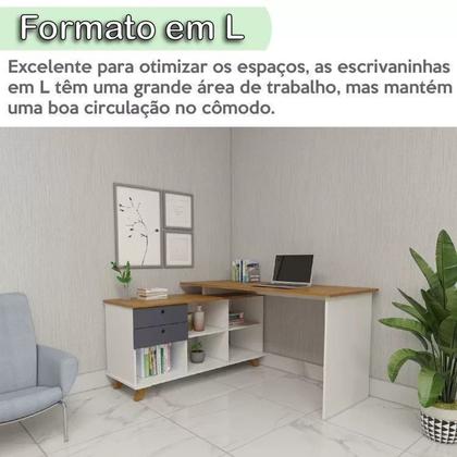 Imagem de Conjunto 4 Escrivaninhas Retrô em L para Escritório e Home Office com 2 Gavetas e 5 Nichos Gold